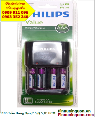 Bộ sạc pin AA Philips SCB1491NB kèm sẳn 4 pin sạc Philips AA2000mAh 1.2v _tự ngắt khi pin đã được sạc đầy
